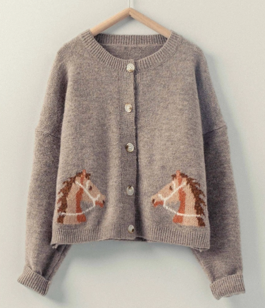 Western Horse Graphic Button Front Cropped Cardigan Sweater