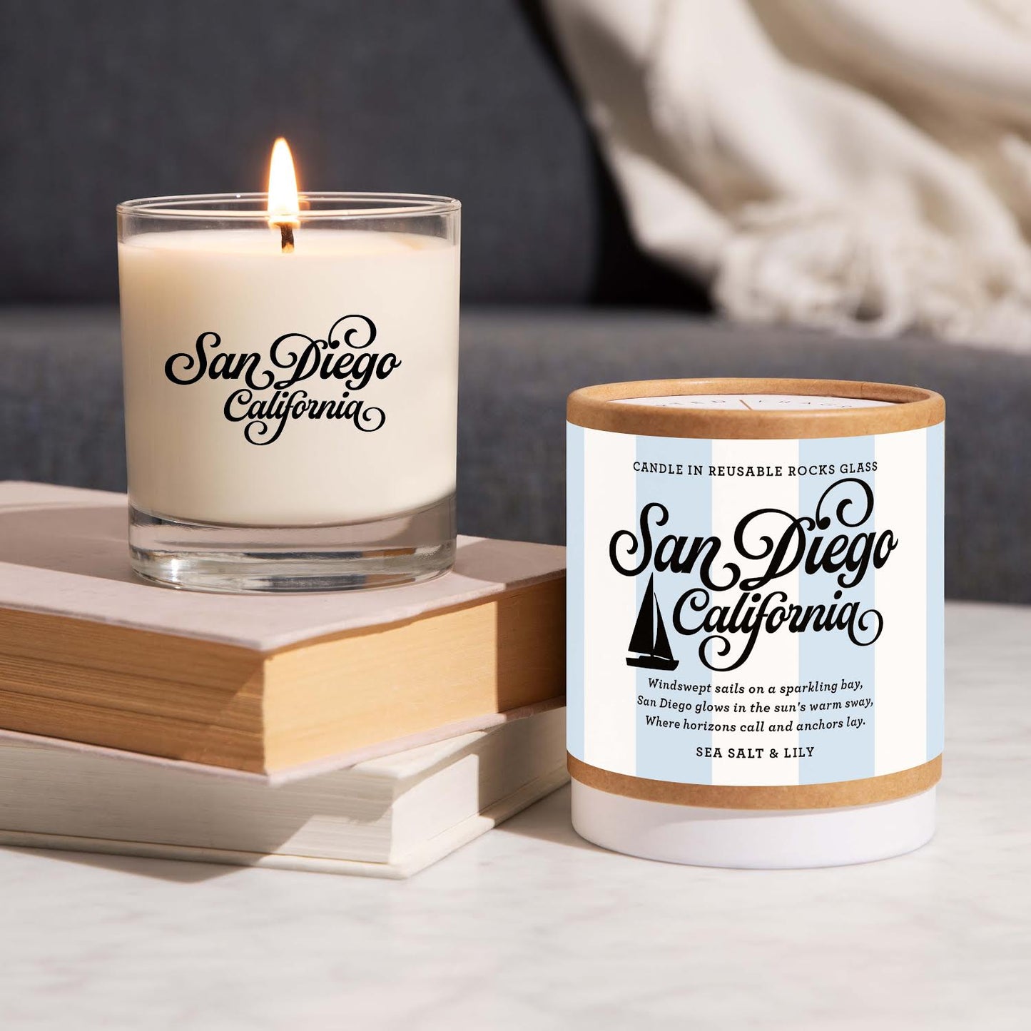 San Diego California Candle - ROCKS GLASS