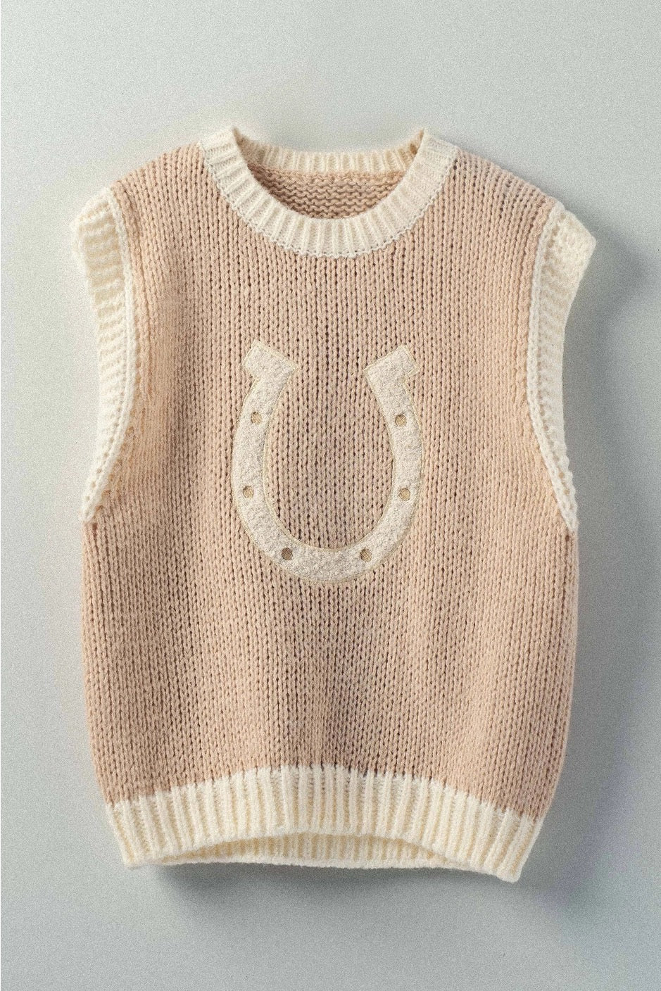 Western Horseshoe Crochet Knit Ribbed Trim Sweater Vest