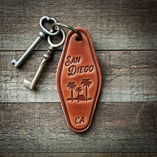 San Diego California Palms Leather Keychain